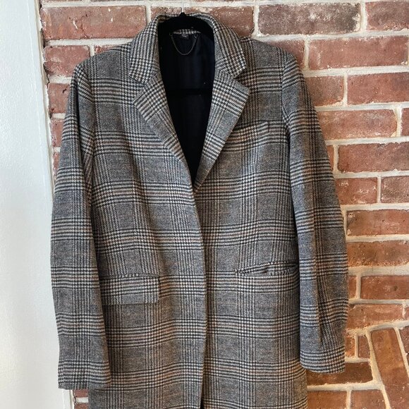 AllSaints Plaid Wool Overcoat, Size 4, Excellent Condition - Picture 1 of 8